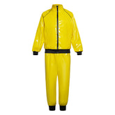 Retro Disco Yellow Patent Leather 3 Piece Set Cosplay Outfits Halloween Party Suit